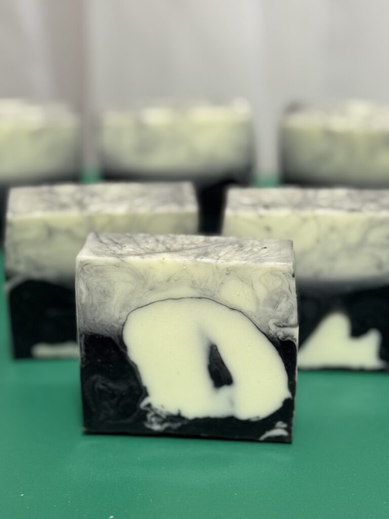 Creamy Mint and Chip Bar is a Handmade peppermint soap made in California.